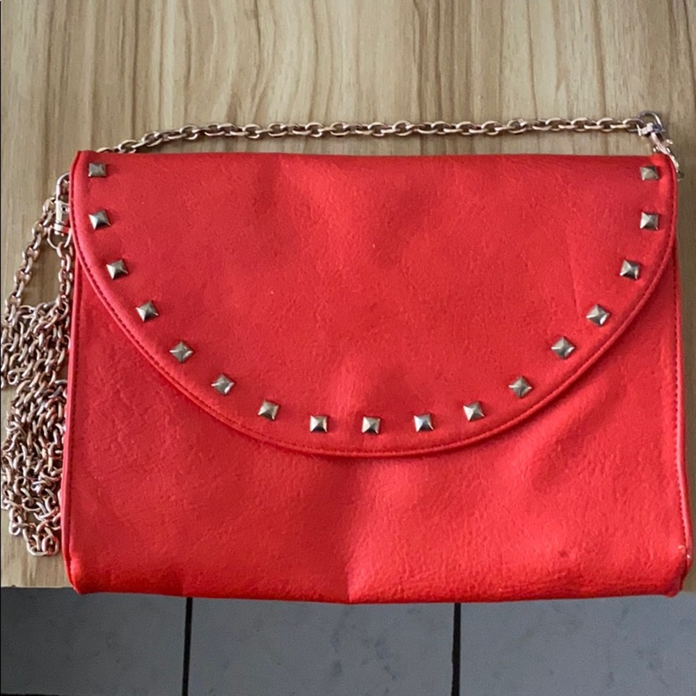 Red orange & gold studded satchel